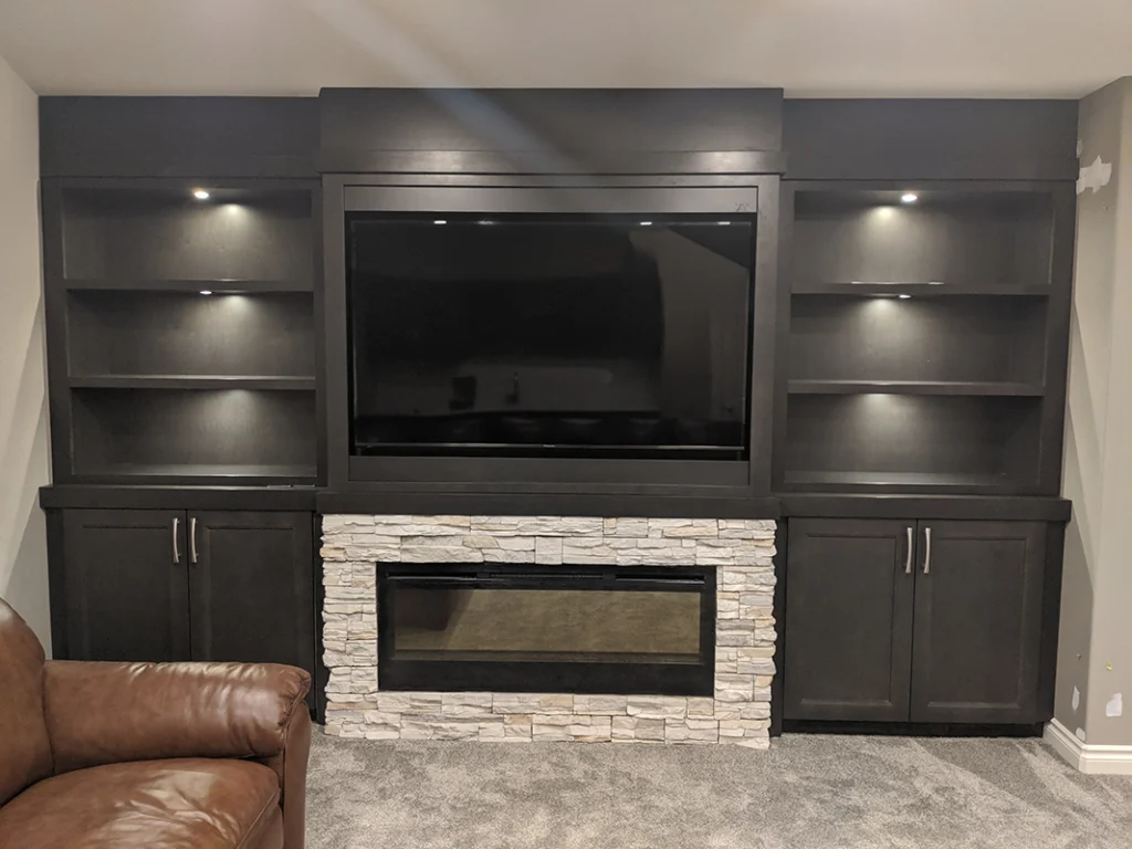 Built-in-entertainment-center-for-smaller-basement-development