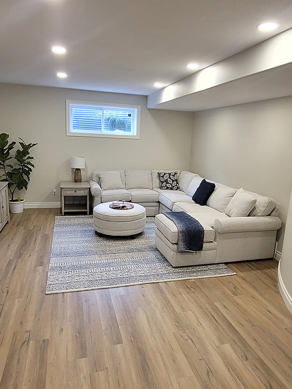 Basement renovation with a wine room and living room in Summerside, South Edmonton